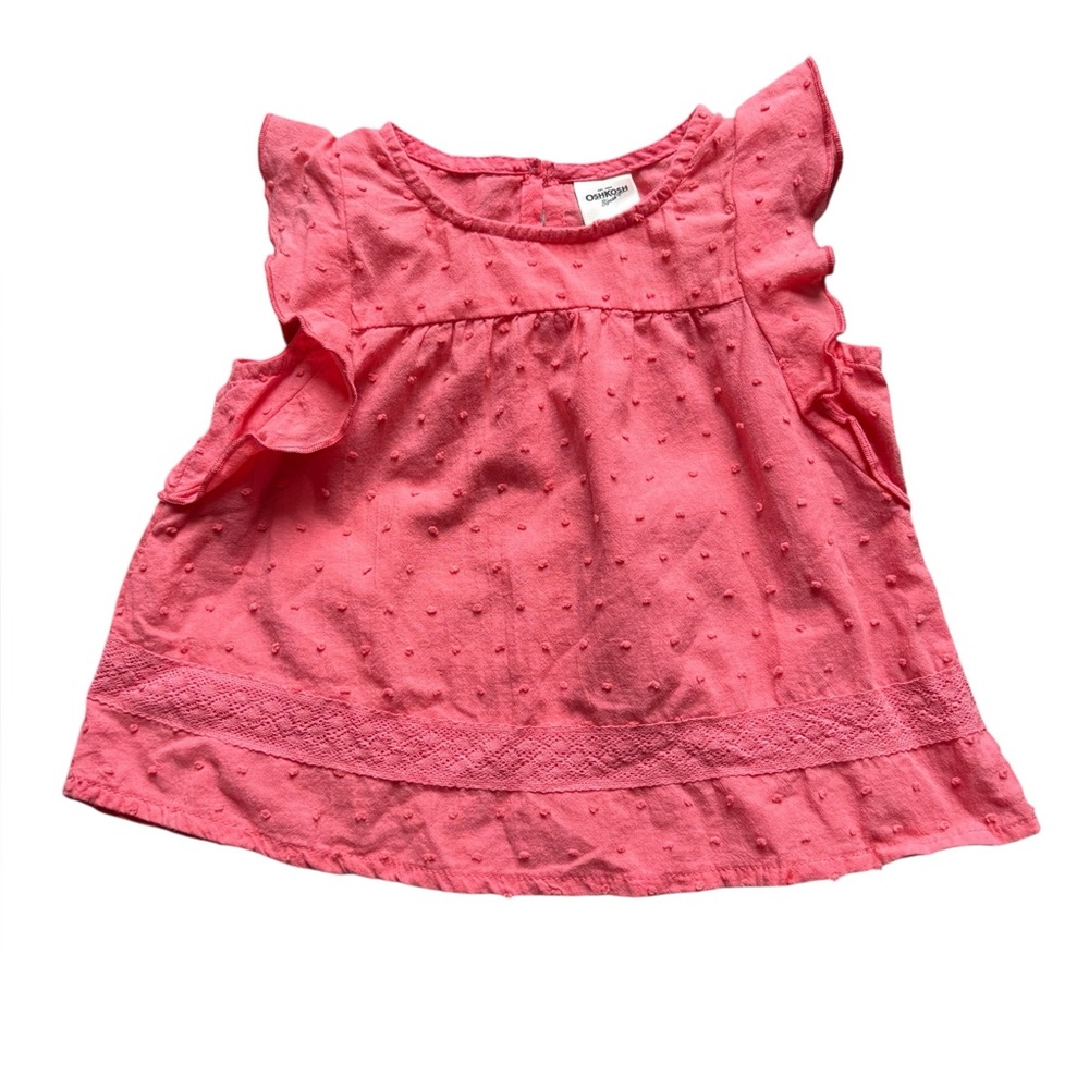 Osh Kosh Baby Girls 6M Pink Cotton Blouse, Ruffled Sleeves, Puff‎ Embroidery